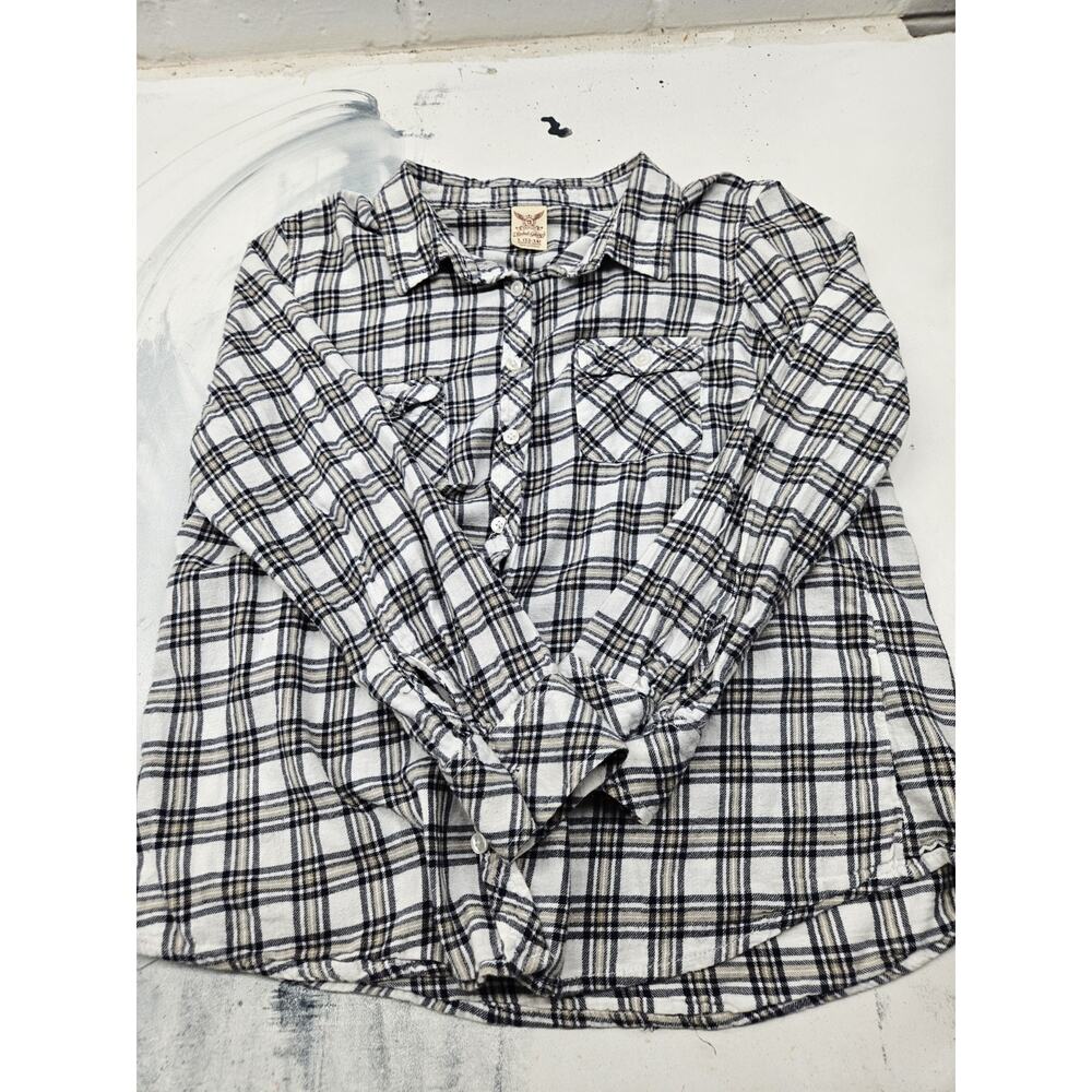 Faded Glory Button Up White Plaid Long Sleeve Shirt